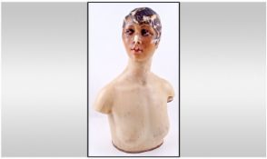 1930`s French Wax Mannequin Bust. Height 25 Inches, Restored At Neck