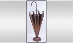 Vintage Brass Umbrella Stand, in the form of a partially opened umbrella with a handle. Height 30