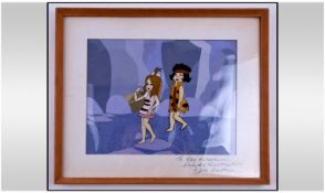 The Flintstones Original Cartoon Film Cell Photo. Framed and Glazed. 12 by 10 inches. Autographed