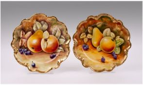 Coalport Hand Painted Pair of Fruits Cabinet Plates, Signed A.Goodwin and Rita Dale. Apples, Pears