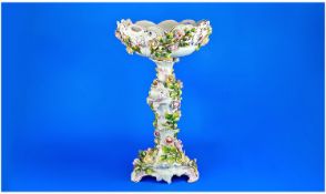 Dresden Style Good Quality 19th Century Porcelain Floral Encrusted - Table Pedestal Centre Piece.