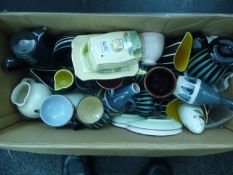 Box of Assorted Pottery and Porcelain, including Hornsea, Royal Winton butter dish, Crown Devon tea