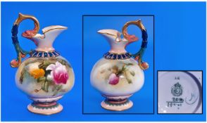 Royal Worcester Hand Painted Urn Shaped Jug/Vase. `Roses` still life. Date 1903. Stands 5.5 inches