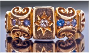 Victorian 18ct Gold Set Diamond And Sapphire Ring. Full hallmark for Chester 1886. 3.8 grams.