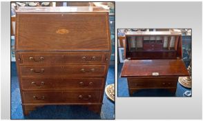 Edwardian Mahogany Inlaid Bureau, fall front with fitted interior above four long graduating