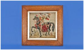 Small Petit Point Needlework Panel, in medium oak frame; the panel showing a gentleman in 16th/