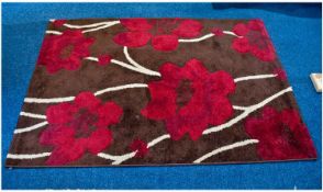 Red And Brown Floral Wool Rug. 47`` x 65.
