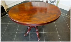 Victorian Mahogany Loo Table of oval form, with the central turned pedestal, terminating on four