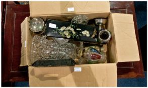 Box Of Misc Collectables, Glass, Crumb Tray And Brush, Box etc