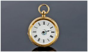 Swiss Fine Silver Gilt & Ornate Open Face Fob Watch, with handpainted dial. Working order. Silver