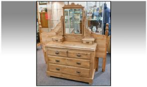 Edwardian Pine Dressing Table with mirror above with two side drawers. Graduated drawers to chest.