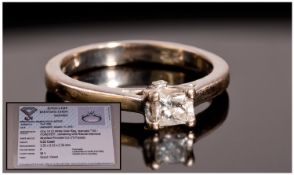 Ladies 18ct White Gold Set Single Stone Princess Cut Diamond Ring. The single stone diamond of good