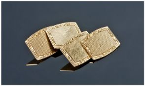 Pair Of Gents 9ct Gold Cufflinks, Of Tonneau Shape Form, Engine Turned Fronts And Backs With Chain