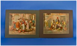 A Pair of Late 19th Century Lithographs. Unframed. ``Continental Street Scenes``. Each 14 by 11