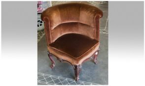 Victorian Carved Cabriole Leg Tub Chair, carved to the knees and terminating in scroll feet.