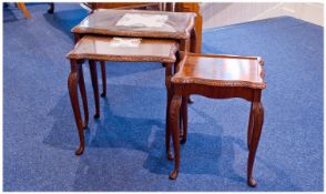 Nest Of Three Mahogany Tables, Rectangular Shaped Form With Carved Edges And Legs