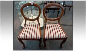 Pair of Two Balloon Back Chairs, with cabriole legs. Regency stripe recently upholstered seats.