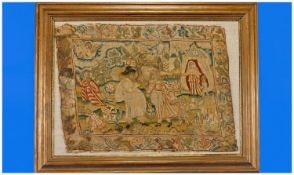 A Very Important Charles I Embroidered Panel, probably at one time a prayer seat or stool cover,