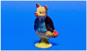 Beswick Beatrix Potter Figure - Pigling Bland - Purple Jacket, Gold Oval Back stamp - BP2A Beswick