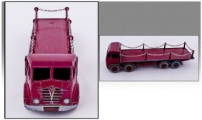 Dinky Toys 905 Foden Flat Truck, with chains. Maroon colour, with box. 7 inches in length. Good
