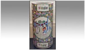 Chinese Canton Stick Stand. Decorated with oriental outdoor scene with figures dressed in