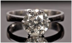 18ct Gold Set Single Stone Diamond Ring. The round brilliant cut diamond of good colour, but white