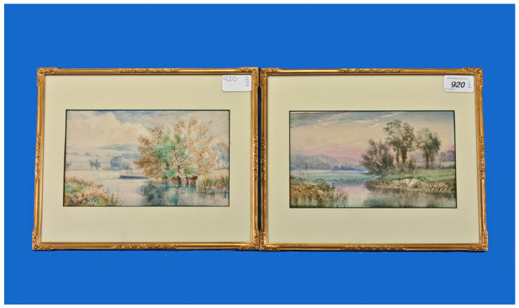 William Harford (EXH 1882-1884) Pair Of Watercolours, Thames River Scenes, mounted & gilt frames,
