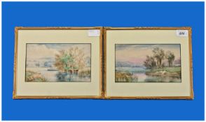 William Harford (EXH 1882-1884) Pair Of Watercolours, Thames River Scenes, mounted & gilt frames,