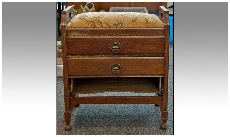 Victorian Piano Stool with embroidered seat. 23 inches in height.