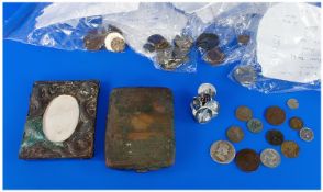 Misc Lot, Comprising A Collection Of Low Value Coins, A Few Military Buttons, Silver Plated