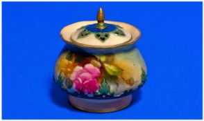 Royal Worcester Hand Painted Pot-Pourri ` Roses ` Date 1907. Height 2.75 Inches.