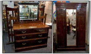 A Late Victorian Mahogany Bedroom Set consisting of    1. A large single mirrored door robe with