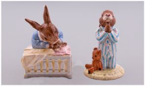 Royal Doulton Bunnykins. 1, Bedtime. 2, New Baby. Original boxes. Issued 1995.