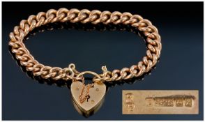 9ct Rose Gold Curb Bracelet With Heart Shaped Lock/Fastener. Fully hallmarked for Birmingham 1958.