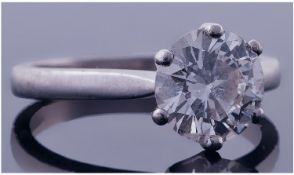 A Single Stone Diamond Ring Of Good Quality. The round brilliant cut diamond set in platinum.