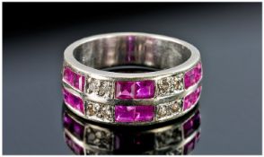 14 Carat Diamond and Ruby Twin Row Ring.