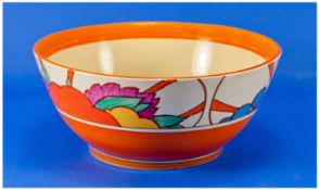 Clarice Cliff Hand Painted Large Bowl ` Sunburst ` Design. c.1930. 8.75 Inches Diameter, 4 Inches