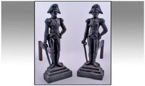 Pair Of Duke Of Wellington Figural Cast Iron Andirons/Fire Dogs, Height 16½ Inches, Length 15½
