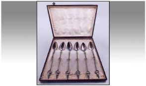 Australian Interest - Stewart and Dawson Silver Set, of Six Barley Twist Stems and Kangaroo Finial`