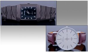Two Dress Watches. 1. Gents Quartz with brown `leather` strap and Ladies Sinobi Quartz with metal