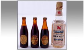 Vintage Miniature Bottles Of Guinness Unopened, 3 In Total. Plus Booths finest dry gin, miniature