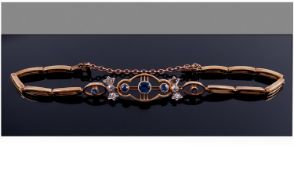 Victorian - Fine 15ct Gold Set Sapphire and Diamond Bracelet. The Centre Piece Is Set With 3 Round