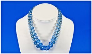 Vintage Blue Glass - Faceted Necklaces. White Metal Clasps. ( 2 ) In Total.
