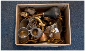 Collection Of Metalware, Comprising Mostly Brass Ornaments, Candlesticks, Horn etc, To Include Some