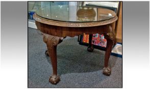 Round 1930`s Reproduction Georgian Style Low Table On Carved Feet.