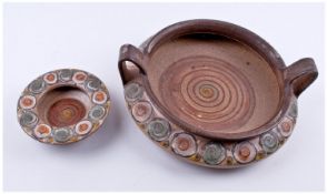 Two Denby Pottery Bowls, Comprising one large two handled circular bowl, 10`` in diameter and one
