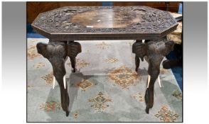 Eastern Style Hardwood Coffee Table, The Carved Top Depicting Elephants With Acanthus And Scroll