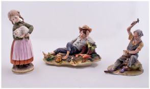 Capo Di Monte Signed Early And Fine Figures. 3 in total. Circa 1960`s. Signed G. Pellati and B.