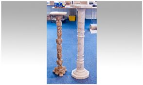 Turned Column Granite Plant Stand, Height 43 Inches. Together With A. Indian/Eastern Resin Plant