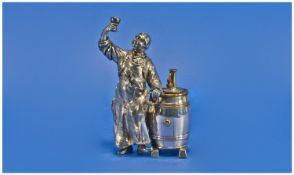 W.M.F. German Rare and Unusual Figural Silvered Metal Table/Bar Cigarette Lighter. Depicting a